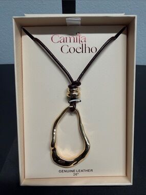 Camila Coelho | Leather Gold Tone Adjustable Pendant Necklace ✨